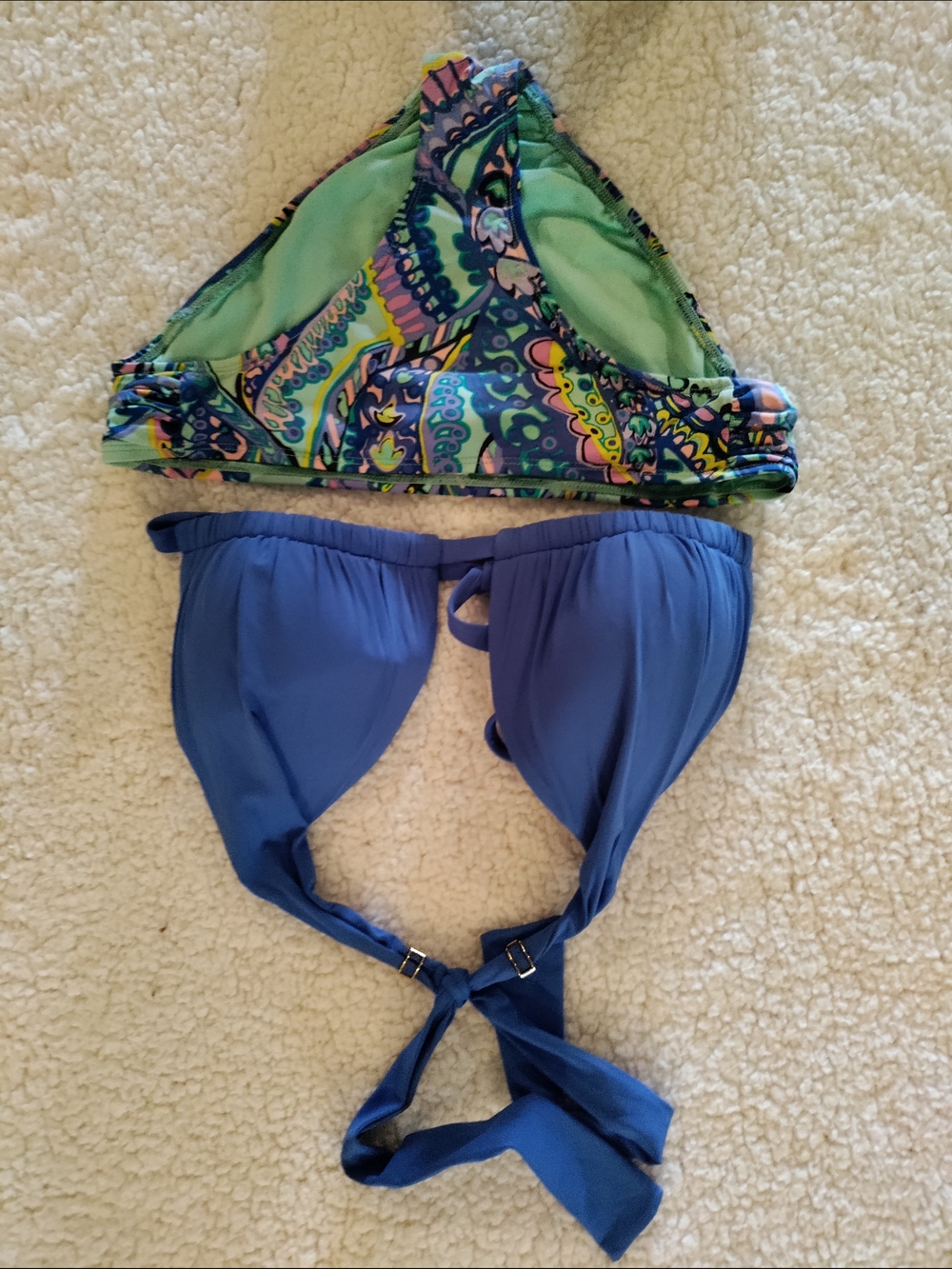 Lauren Ralph Lauren Blue Bikini Top  with Multicolor Paisley Bottom